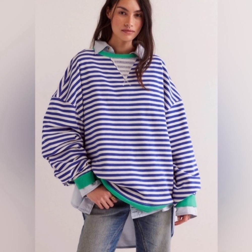Free People Classic stripe Oversized Crewneck NWT